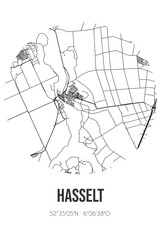 Abstract street map of Hasselt located in Overijssel municipality of Zwartewaterland. City map with lines