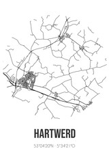 Obraz premium Abstract street map of Hartwerd located in Fryslan municipality of Sudwest-Fryslan. City map with lines