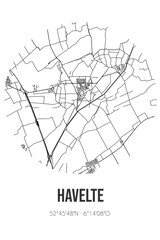 Abstract street map of Havelte located in Drenthe municipality of Westerveld. City map with lines