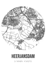 Abstract street map of Heerjansdam located in Zuid-Holland municipality of Zwijndrecht. City map with lines