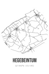 Abstract street map of Hegebeintum located in Fryslan municipality of Noardeast-Fryslan. City map with lines