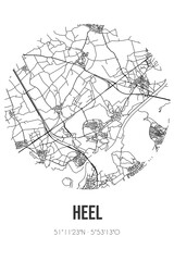 Abstract street map of Heel located in Limburg municipality of Maasgouw. City map with lines