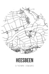 Abstract street map of Heesbeen located in Noord-Brabant municipality of Heusden. City map with lines