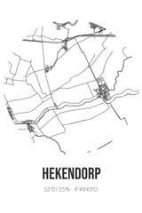 Abstract street map of Hekendorp located in Utrecht municipality of Oudewater. City map with lines