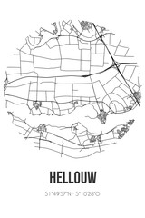 Abstract street map of Hellouw located in Gelderland municipality of West Betuwe. City map with lines