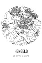 Abstract street map of Hengelo located in Overijssel municipality of Hengelo. City map with lines