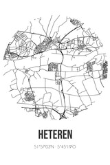 Abstract street map of Heteren located in Gelderland municipality of Overbetuwe. City map with lines