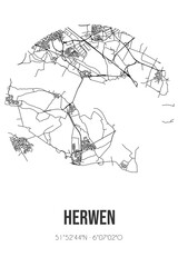Abstract street map of Herwen located in Gelderland municipality of Zevenaar. City map with lines