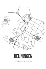 Abstract street map of Heijningen located in Noord-Brabant municipality of Moerdijk. City map with lines