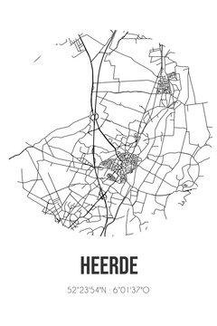 Abstract street map of Heerde located in Gelderland municipality of Heerde. City map with lines