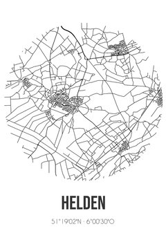 Abstract street map of Helden located in Limburg municipality of Peel en Maas. City map with lines