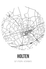Abstract street map of Holten located in Overijssel municipality of Rijssen-Holten. City map with lines