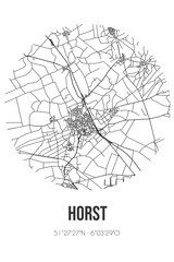 Abstract street map of Horst located in Limburg municipality of Horst aan de Maas. City map with lines