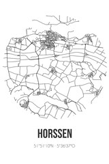 Abstract street map of Horssen located in Gelderland municipality of Druten. City map with lines