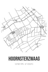 Abstract street map of Hoornsterzwaag located in Fryslan municipality of Heerenveen. City map with lines