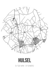 Abstract street map of Hulsel located in Noord-Brabant municipality of Reusel-DeMierden. City map with lines