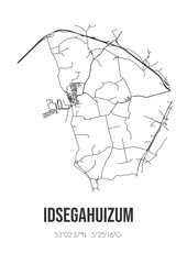 Abstract street map of Idsegahuizum located in Fryslan municipality of Sudwest-Fryslan. City map with lines