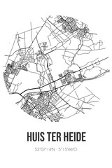 Abstract street map of Huis ter Heide located in Utrecht municipality of Zeist. City map with lines
