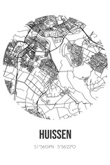 Abstract street map of Huissen located in Gelderland municipality of Lingewaard. City map with lines