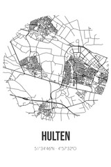 Abstract street map of Hulten located in Noord-Brabant municipality of Gilze en Rijen. City map with lines