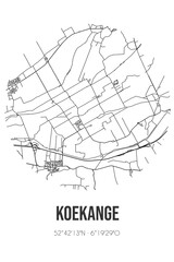 Abstract street map of Koekange located in Drenthe municipality of De Wolden. City map with lines