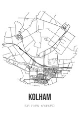 Abstract street map of Kolham located in Groningen municipality of Midden-Groningen. City map with lines