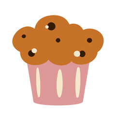 Cute cupcake in pink paper. Isolated on white background.