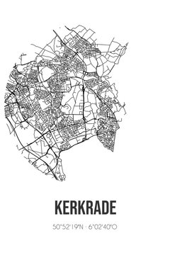 Abstract street map of Kerkrade located in Limburg municipality of Kerkrade. City map with lines