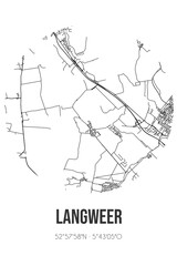 Fototapeta premium Abstract street map of Langweer located in Fryslan municipality of De Fryske Marren. City map with lines