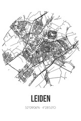 Abstract street map of Leiden located in Zuid-Holland municipality of Leiden. City map with lines