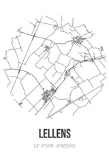 Abstract street map of Lellens located in Groningen municipality of Groningen. City map with lines