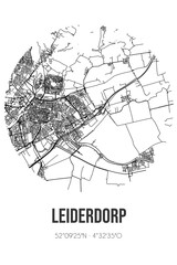 Abstract street map of Leiderdorp located in Zuid-Holland municipality of Leiderdorp. City map with lines