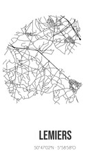 Abstract street map of Lemiers located in Limburg municipality of Vaals. City map with lines