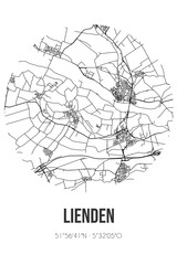 Abstract street map of Lienden located in Gelderland municipality of Buren. City map with lines