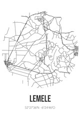 Abstract street map of Lemele located in Overijssel municipality of Ommen. City map with lines