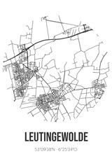 Abstract street map of Leutingewolde located in Drenthe municipality of Noordenveld. City map with lines