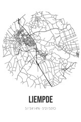 Abstract street map of Liempde located in Noord-Brabant municipality of Boxtel. City map with lines