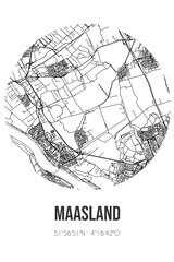 Abstract street map of Maasland located in Zuid-Holland municipality of Midden-Delfland. City map with lines