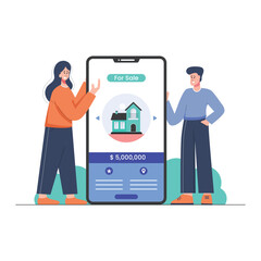 Customers visiting online property site for property sale illustration