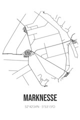 Abstract street map of Marknesse located in Flevoland municipality of Noordoostpolder. City map with lines