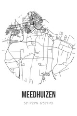 Abstract street map of Meedhuizen located in Groningen municipality of Delfzijl. City map with lines