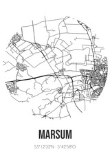 Abstract street map of Marsum located in Fryslan municipality of Waadhoeke. City map with lines