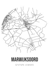 Abstract street map of Marwijksoord located in Drenthe municipality of Aa en Hunze. City map with lines