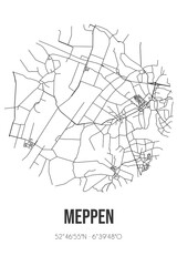 Abstract street map of Meppen located in Drenthe municipality of Coevorden. City map with lines