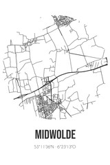 Fototapeta na wymiar Abstract street map of Midwolde located in Groningen municipality of Westerkwartier. City map with lines