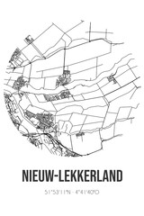 Abstract street map of Nieuw-Lekkerland located in Zuid-Holland municipality of Molenlanden. City map with lines