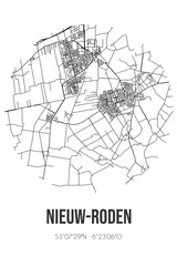 Abstract street map of Nieuw-Roden located in Drenthe municipality of Noordenveld. City map with lines