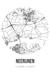 Abstract street map of Neerijnen located in Gelderland municipality of West Betuwe. City map with lines