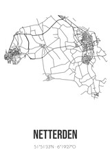 Abstract street map of Netterden located in Gelderland municipality of Oude IJsselstreek. City map with lines