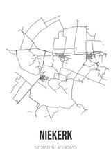 Abstract street map of Niekerk located in Groningen municipality of Het Hogeland. City map with lines